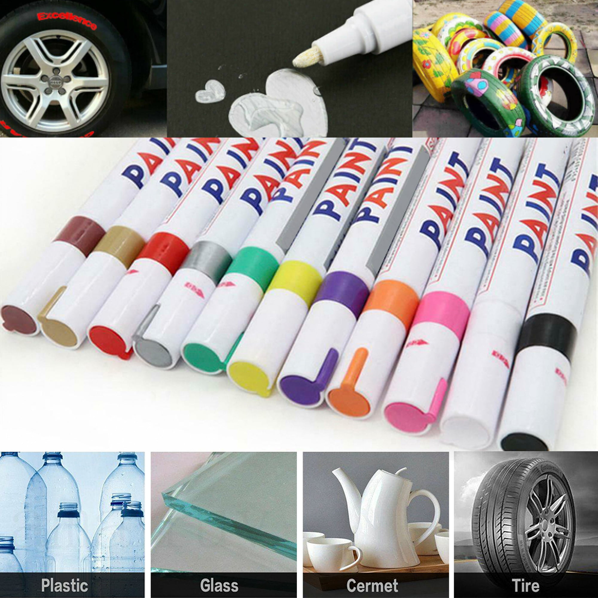 SUPKIZ Paint Pen Paint Markers, 12 Colors Oil-Based Waterproof Marker Pens, Permanent Fabric Paint Quick Dry Marker for Metal, Egg, Tire, Rock, Wood