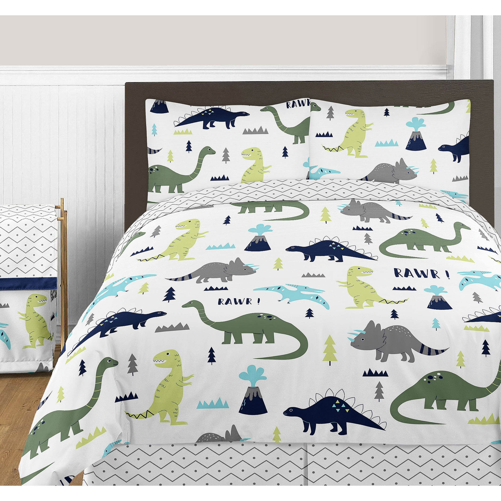 3 Pcs Set Animal Comforter Cover with Pillow Shams Vajrapani Dinosaur Bedding Set Twin Size 68”x87” for Girls Boys Black Corner Ties & Zipper Closure