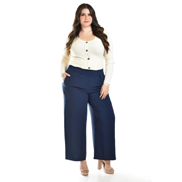 Pantalon de pierna ancha Roman Fashion /Tallas Extras, 9202 (Azul marino) azul marino 36