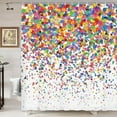 thumbnail image 2 of Colorful Shower Curtain, Geometric Confetti Falling Colorful Rainbow Polka Dot Shower Curtain for Bathroom, Wedding Festival Party Decor Bath Curtains, Kids Bathroom Accessories 12PCS Hooks, 70X70IN, 2 of 6