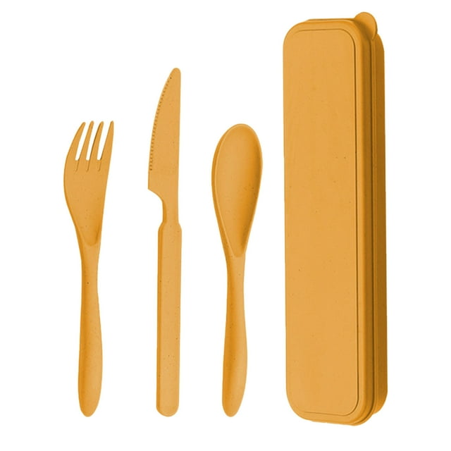 Pvdgvd Ensemble de Trois Pièces en Paille de Blé Couteau, Fourchette et Cuillère, Ensemble de Vaisselle Pratique pour le Camping, Cadeaux de Vaisselle pour Enfants Jaune