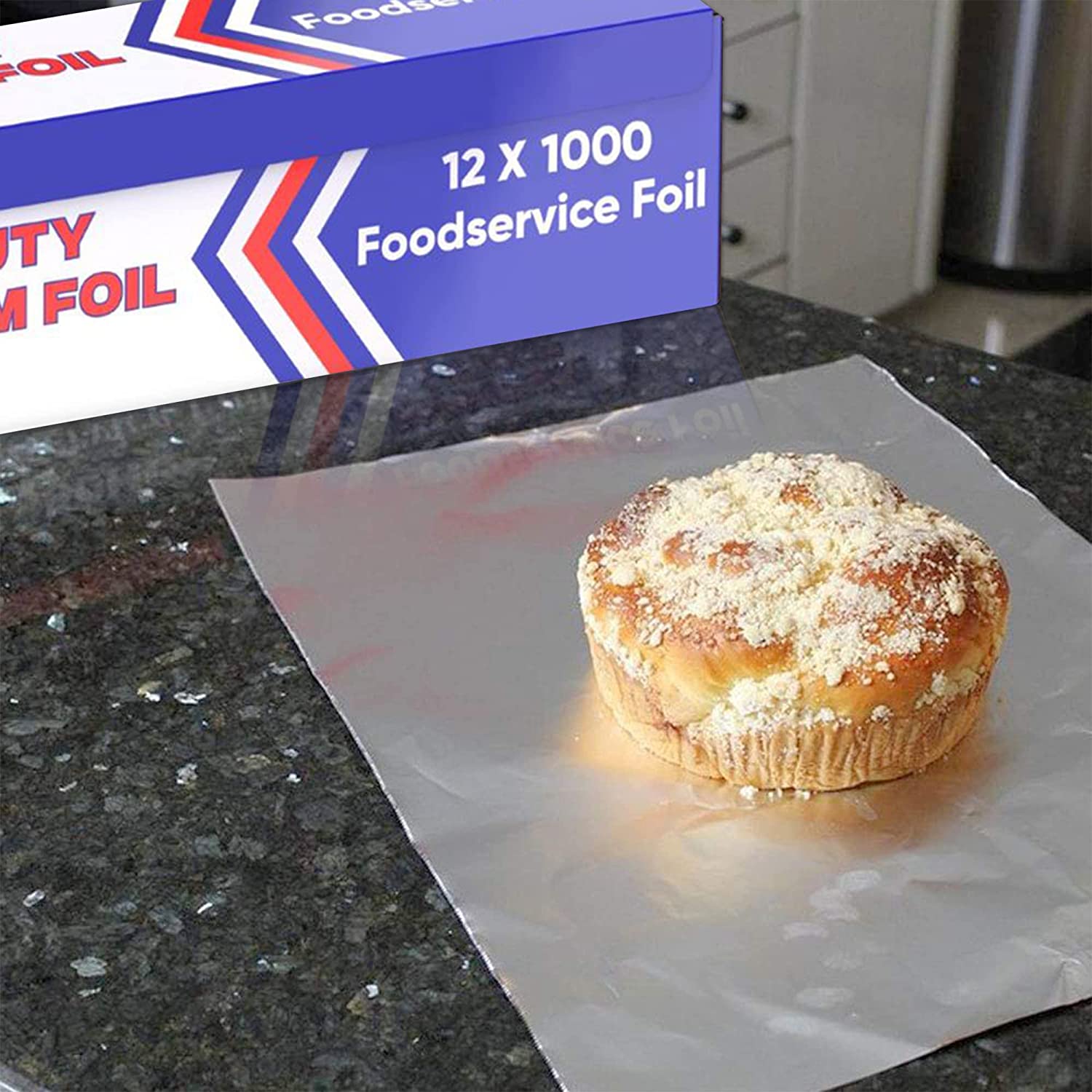 Heavy Duty Aluminum Foil Wrap, Commercial Grade 1000ft Foil Wrap for Food Service Industry, Strong Silver foil, 12 inches by 1000 Feet (1-Box)