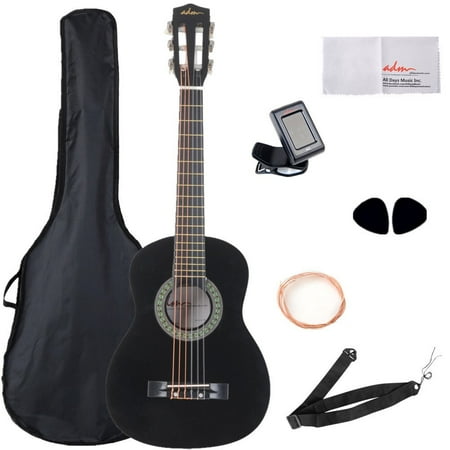 ADM 30 Inch Beginner Acoustic/Classical Guitar with Carrying Bag & Accessories, Black