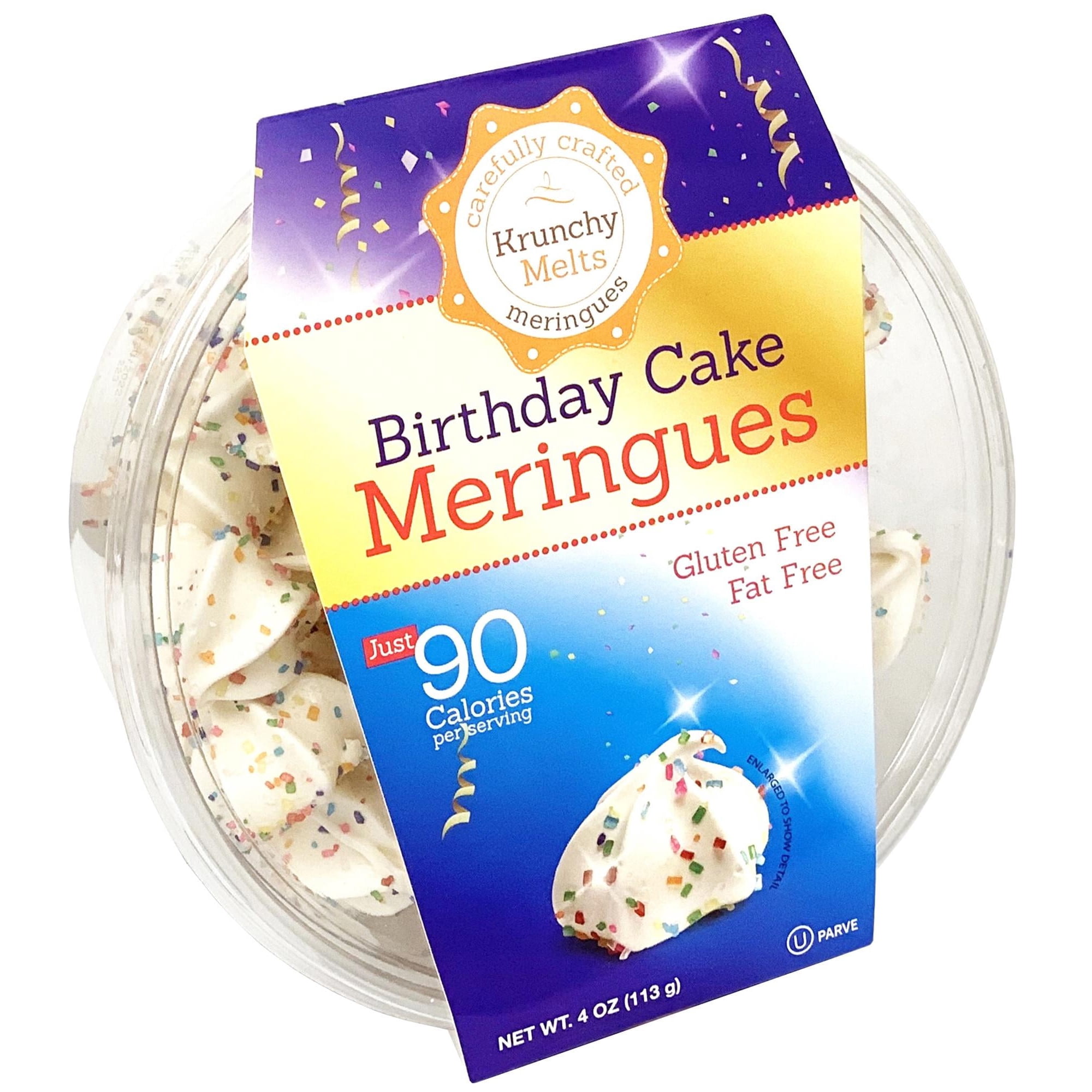 Krunchy Melts Original Meringue Cookies | Birthday Cake Flavor | Only 90 Calories Per Serving | Fat Free Gluten-Free Dairy Free (4 Oz)