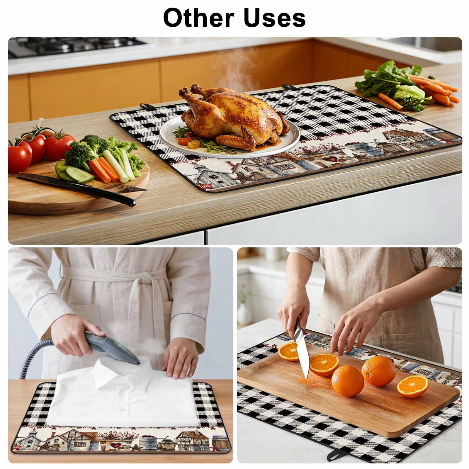 Farmhouse Stove Top Cover for Electric Stove, Heat-proof & Non Slip Glass Top Stove Cover Protector, American Country Star Barn Black Plaid Berry Kitchen Flat Cooktop Rubber Mat 24x21 Inches