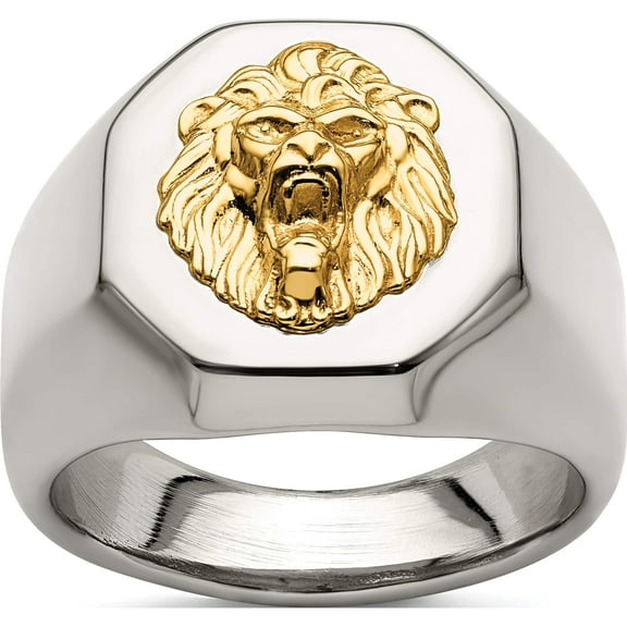 Stainless Steel With 14K Accent Polished Lion Head Ring (Size 10) Made In China sr641-10