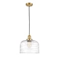thumbnail image 3 of Innovations Lighting  Franklin Restoration Bell - 1 Light 12" Cord Hung Mini Pendant Satin Gold/Clear Deco Swirl, 3 of 5