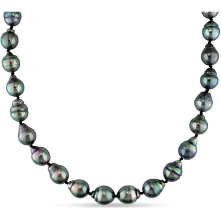 8-9.5mm Black Baroque Tahitian Pearl 14kt White Gold Strand Necklace, 18