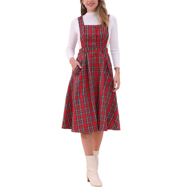 Vestido de tirantes a cuadros INSPIRE CHIC para mujer, vestido vintage de corte A, color rojo y verde