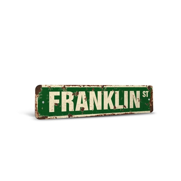 FRANKLIN Vintage Style Rustic Street Sign – Childrens Name Room Sign Retro Decorative Wall Sign for Home, Bar, Garage, or Outdoor Use | 6" X 24" Plastic Road Sign