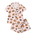 thumbnail image 4 of Women Halloween Pajama Set Short-Sleeve Button-Down Shirt and Shorts Sleepwear Spooky Pumpkin Ghost Graphic Loungewear Outfit for Fall Season Relaxing, 4 of 9