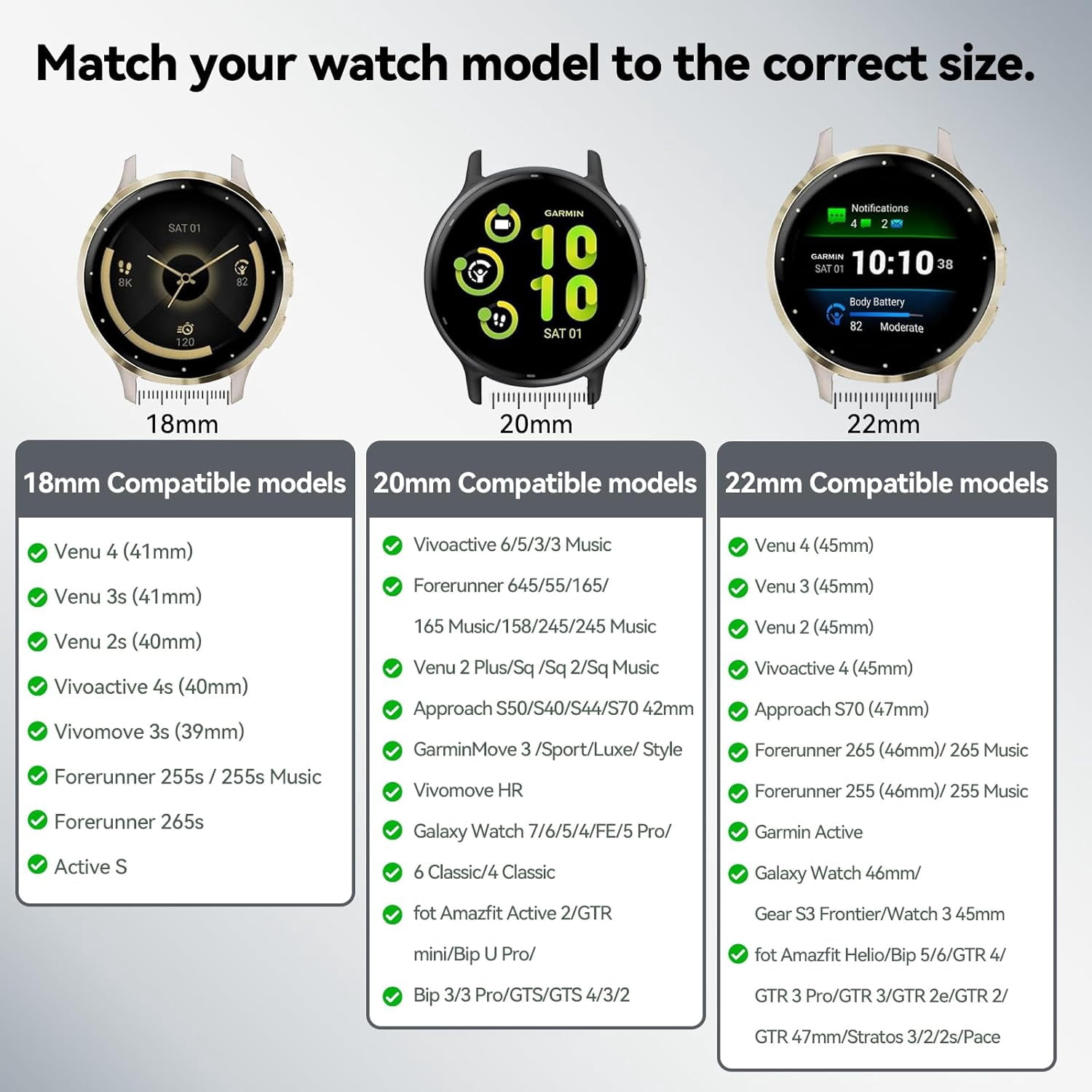 CRKMGS-Hook Loop 18mm Watch Band Compatible with Garmin Vivoactive 4S/Vivoactive 3S/Venu 4 41mm/Venu 3S/2S Band, Soft Nylon Breathable Sport Smartwatch Bands for Garmin Forerunner 255S/265S Strap Wom