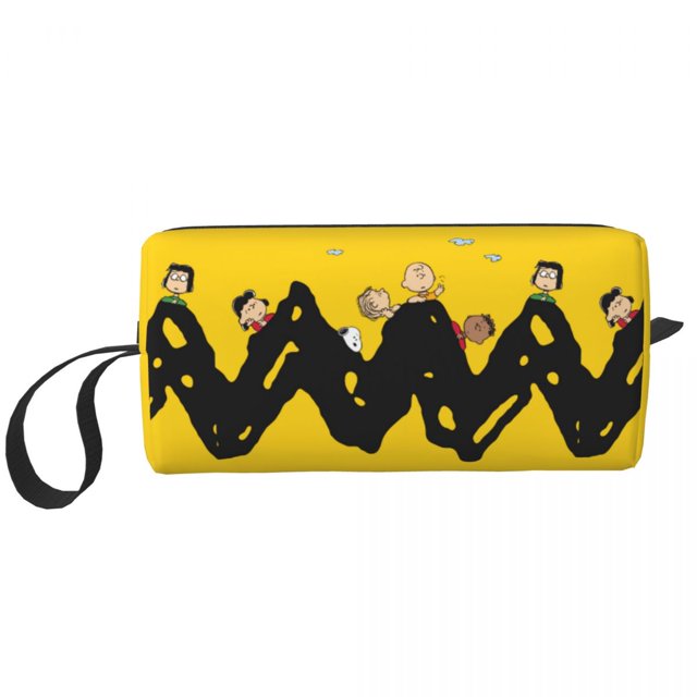 Neceser personalizado con diseño de Peanuts Charlie Brown Raking Leaves para mujer, estuche de maquillaje de gran capacidad, neceser de almacenamiento de artículos de belleza