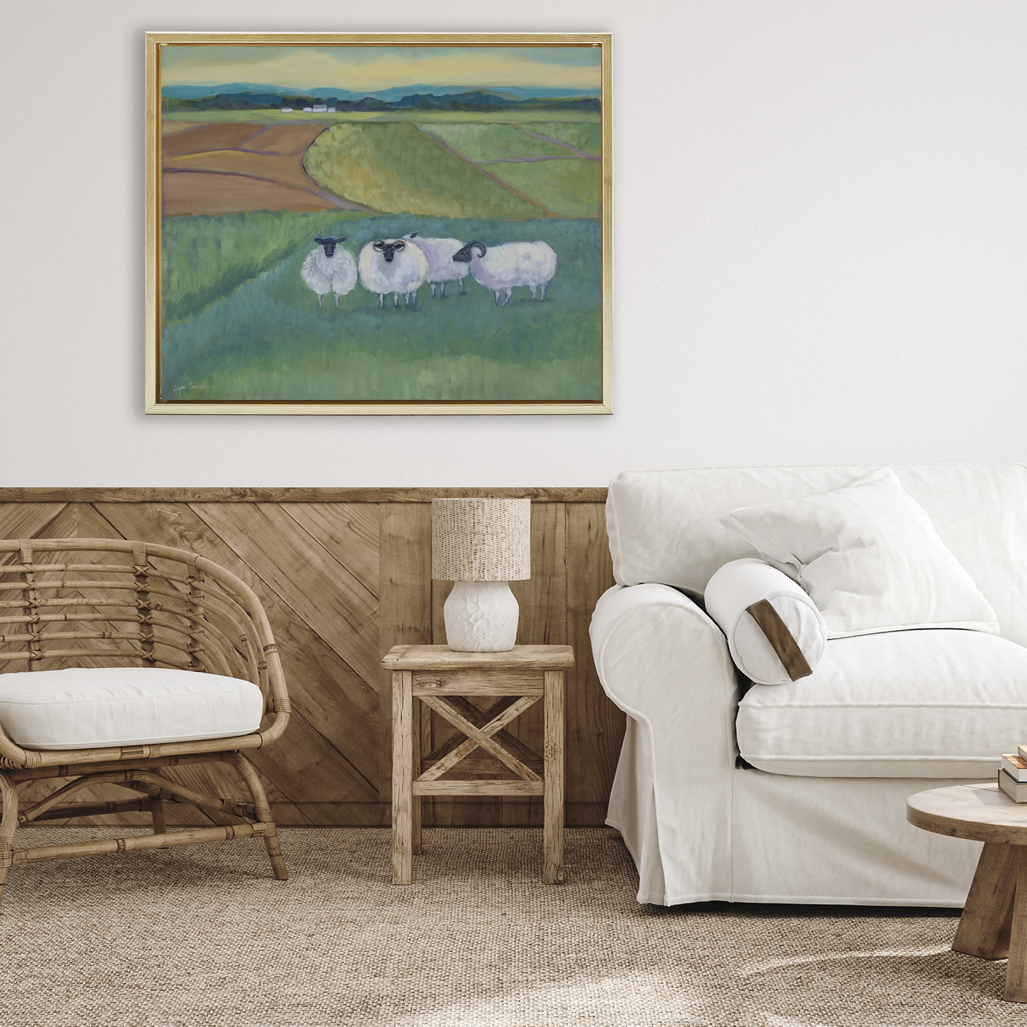Stupell Industries Sheep Herd Meetup Gold Framed Floater Canvas Wall Art, design by Lynn Ericson Fine Art