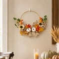 thumbnail image 5 of Fall Harvest Artificial Floral Hoop Wreath, Autumn Maple Leaf & Pumpkin Decorative Wall Hanging, Thanksgiving Themed Sunflower & Berry Door Wreath, 5 of 5