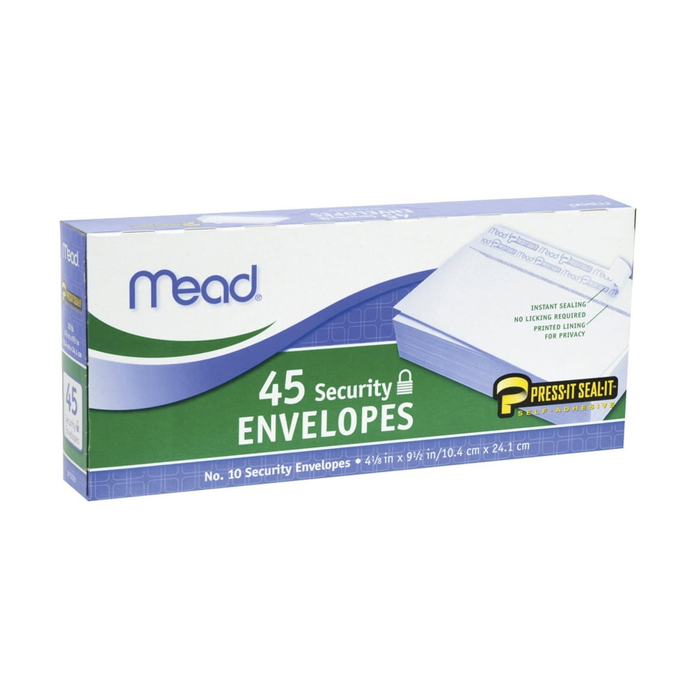 Mead 10 PressIt SealIt Security Envelopes, White, 45 Count, 4 1/4" x