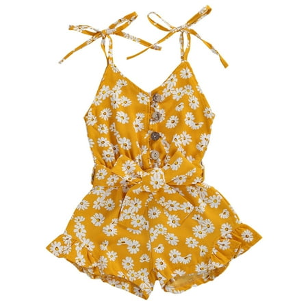 

Emmababy Baby Girl Romper Bowknot Belt Jumpsuit Print Sleeveless Bodysuit
