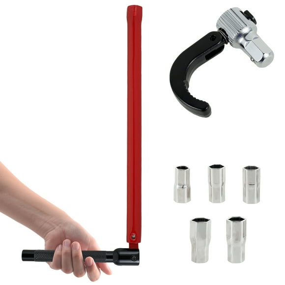 Faucet Wrench Carbon Steel Plumber Socket Wrench with 5 Sockets and 1 Chuck Durable Tap Back Nut Wrench Sink Wrench Basin Wrench Tap Installation Tool for Faucet Sink