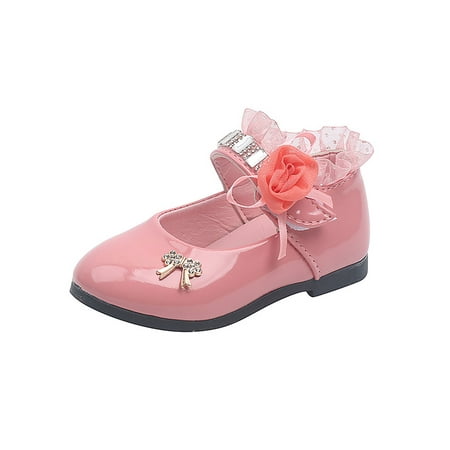 

Eloshman Girls Mary Jane Magic Tape Princess Shoe Comfort Flats Performance Non-slip Bowknot Loafers Breathable Dress Shoes Pink 4C