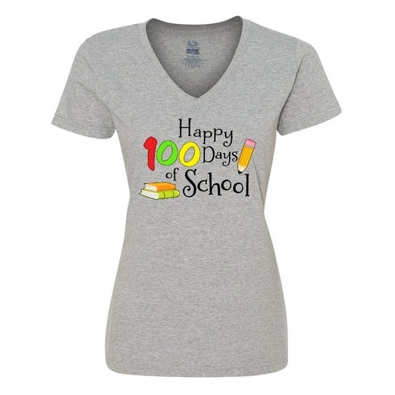 Inktastic Happy 100 days of school- pencil and books Women's V-Neck T-Shirt