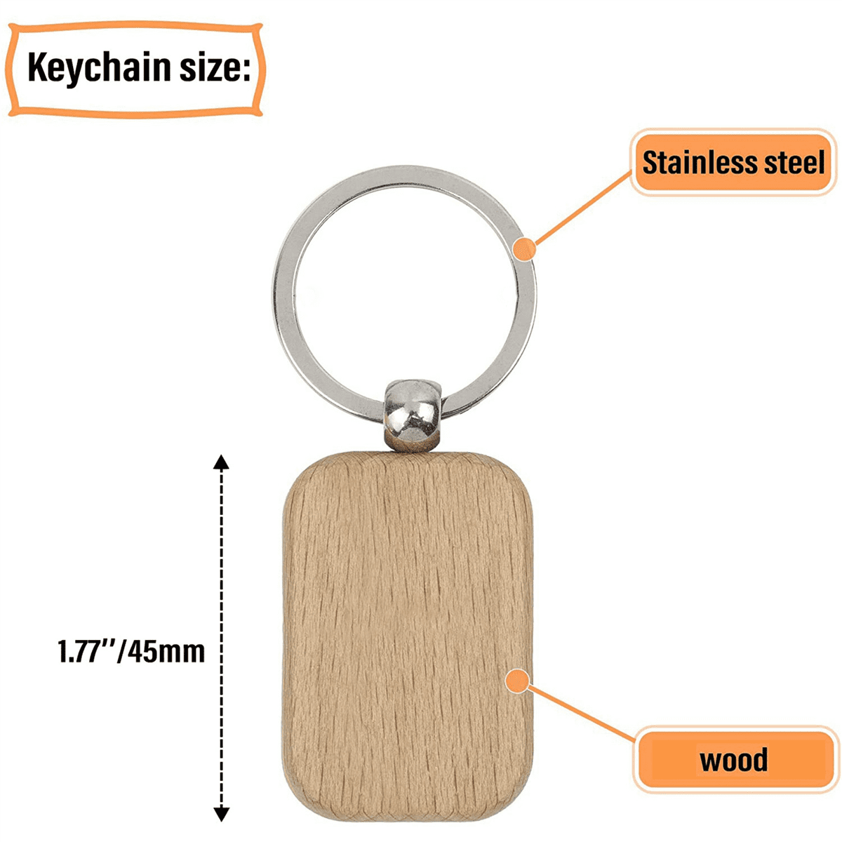 120Pcs Blank Wooden Wooden Keychain DIY Wooden Keychain Key Tag Anti-Lost Wood Accessories Gift