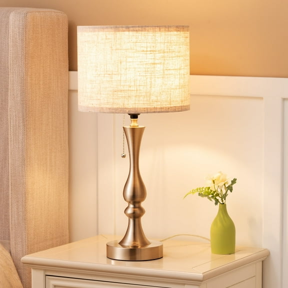EDISHINE Table Lamps for Living Room Bedroom Modern Bedside Lamp with Beige Linen Shade Metal Body E26 Light Bulb Base