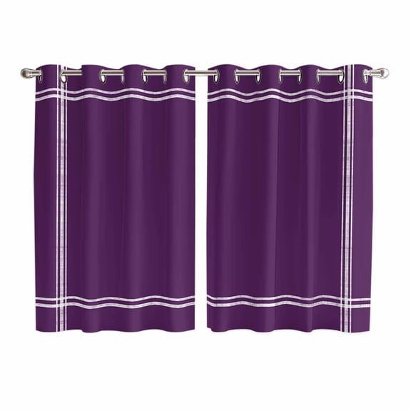Pure Dark Purple Kitchen Curtains 72 Inch Length, Simple Solid Color Grommet Top Bedroom Living Room Curtains, Light Filtering Cafe Curtain Drapes 2 Panels Set 104''x72''
