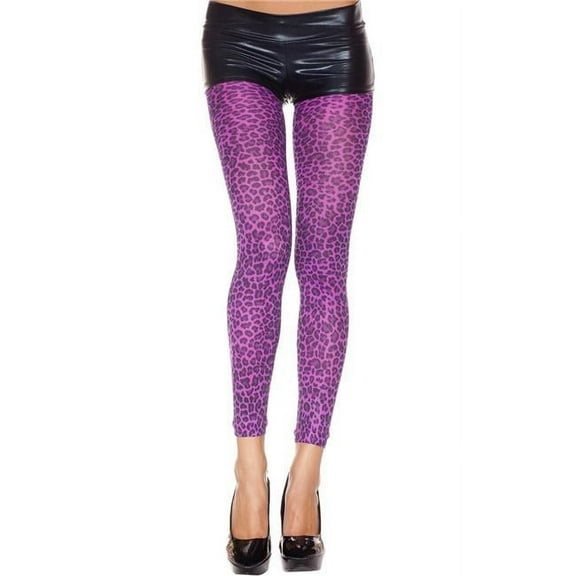 Music Legs Women's Women's 35809-PURPLE-BLACK Leopard Print Opaque Thigh High Leggings; Purple & Black 35809-PURPLE/BLACK