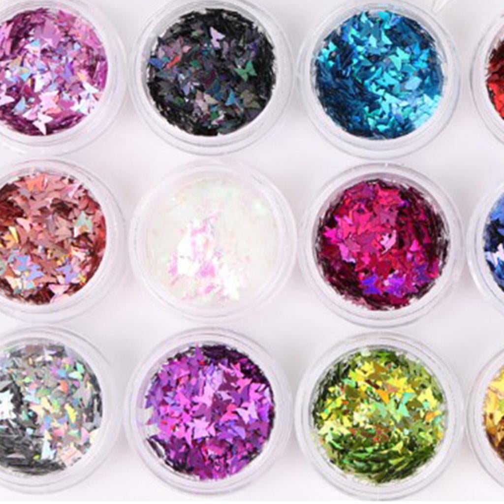 TOOYFUL 4x12 Colors Nail Glitter Sequins Nail Art DIY Decor for Salon Home Butterfly 4 Pcs