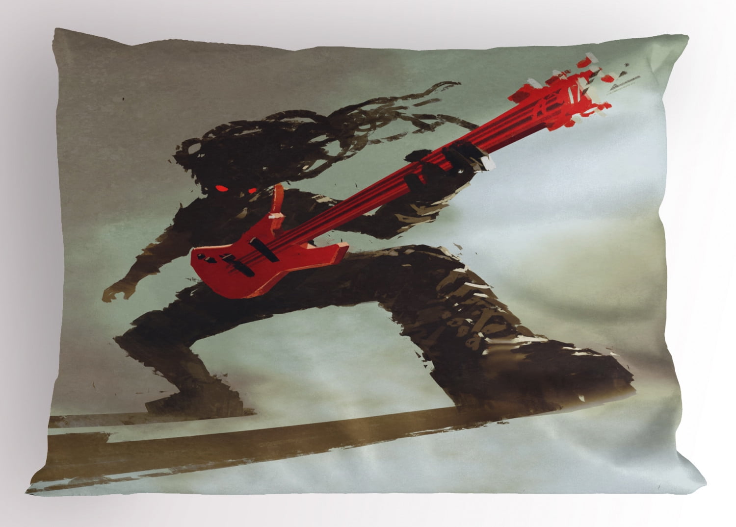 Fantasy Pillow Sham Rocker Guitarist Playing Bass Headbanging Hipster