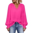 thumbnail image 4 of Hurxie Blouses for Women Dressy Casual Flowy Boho Tops V Neck Long Sleeve Shirts Spring Outfits Hot Pink,S, 4 of 6