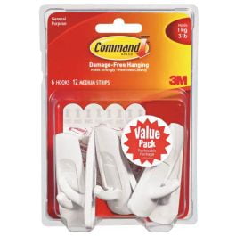 

3M 3M 17001-6ES Command Medium Utility Hooks With Adhesive Strips White Value Pack Of 6