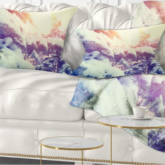 Designart Winter Pine Trees in Mountains - Landscape Printed Throw Pillow - 12x20