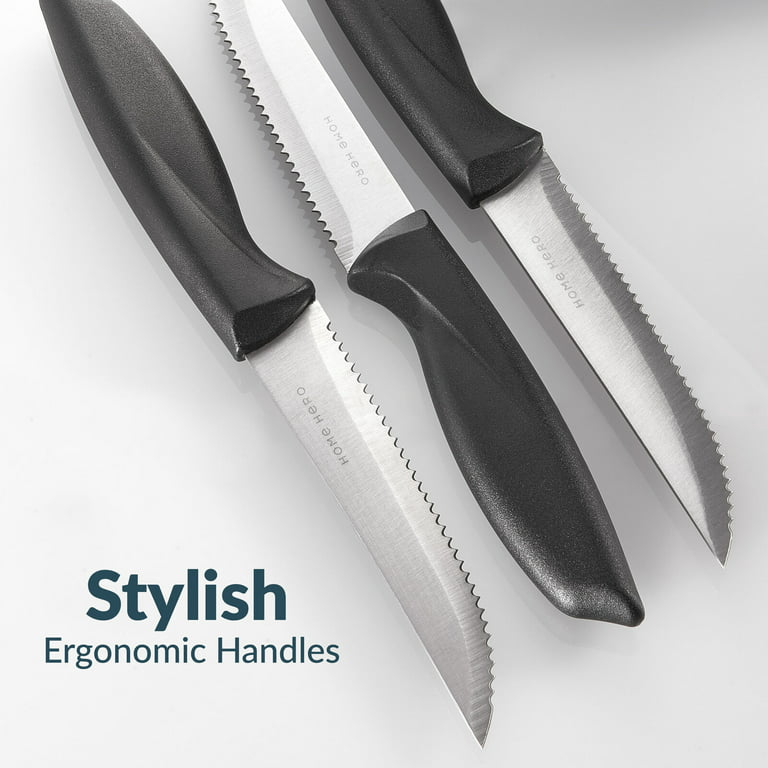  Home Hero 8 pcs Stainless Steel Steak Knife Set - Serrated Steak  Knives Set - Dishwasher Safe - (Black, Stainless Steel): Home & Kitchen