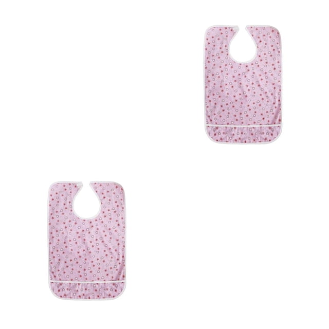 Vogacara Babero para adultos, transpirable, lavable, recogedor de migas, hebilla adhesiva reutilizable, delantal de algodón estampado, gran área de Rosado 2piezas Vogacara CBP273127