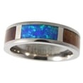 thumbnail image 4 of Genuine Hawaiian koa wood inlay synthetic opal band ring titanium comfort fit 6mm size 7.5, 4 of 6