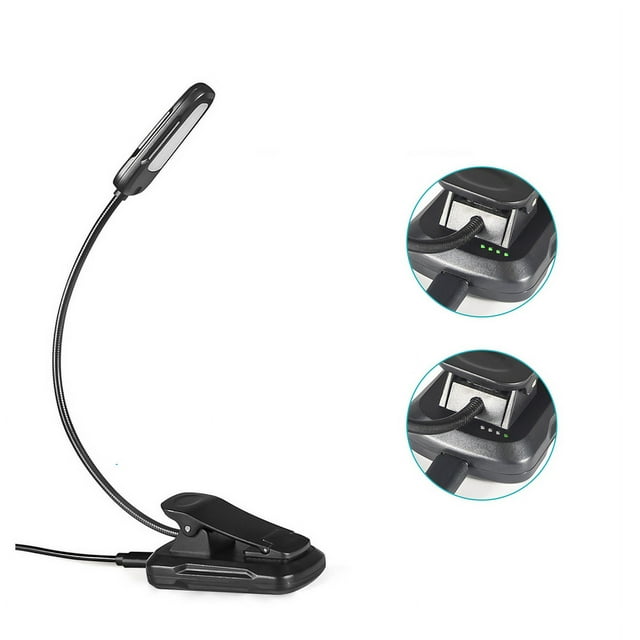 Lámpara de lectura con 16 LED y clip, recargable por USB, 9 modos de brillo y 3 temperaturas de color, con abrazadera de cuello flexible de 360° para cama y libros.