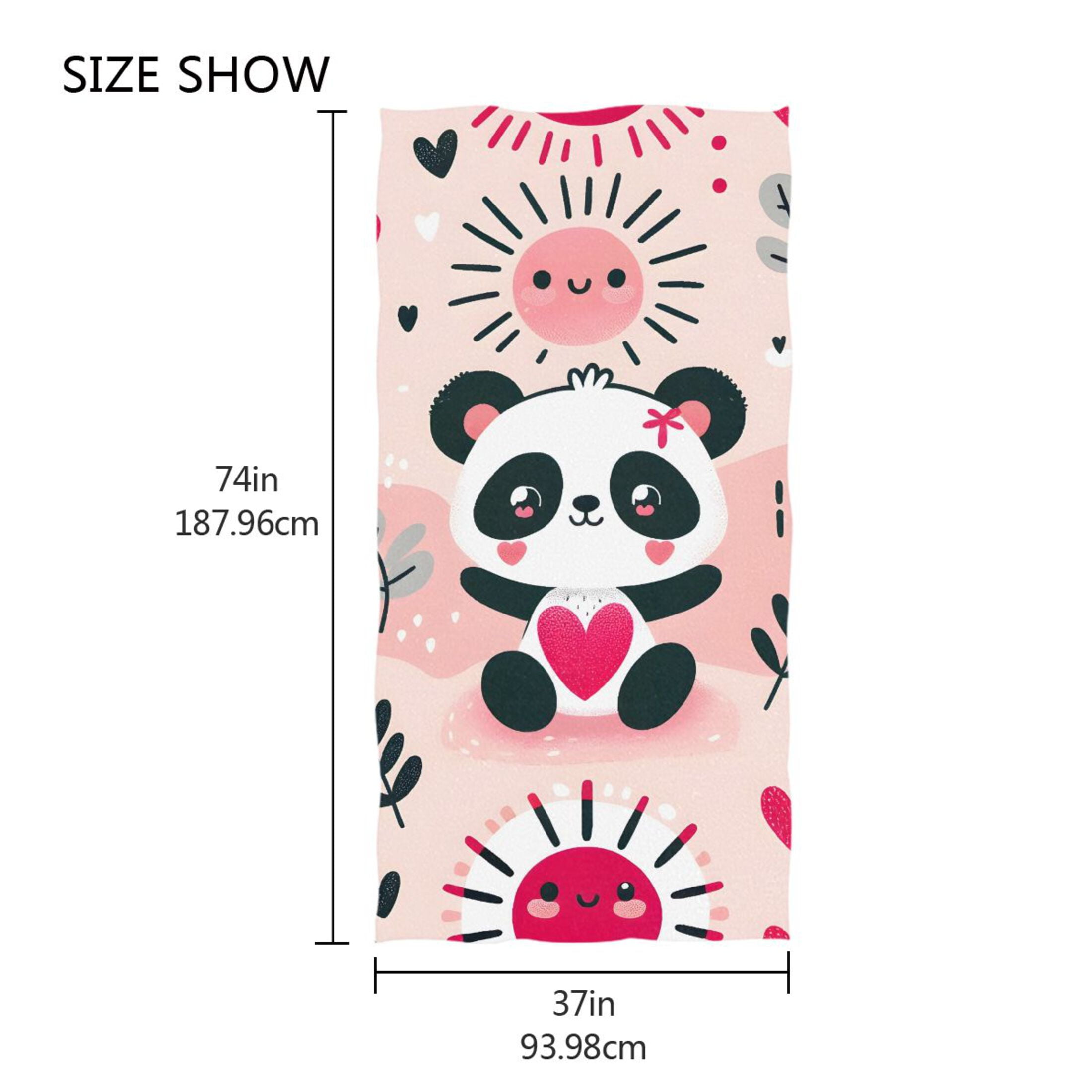 Panda Bear with Cute Sun Beach Towel Oversized 74"x37" Pool Towels Soft Absorbent Extra Large Quick Drying for Bathroom