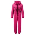 thumbnail image 4 of haxmnou womens outerwear jumpsuits zip-up hoodie slim waist drawstring jumpsuit romper onesies long sleeve bodysuits tracksuit sweatshirt one piece hot pink s, 4 of 6