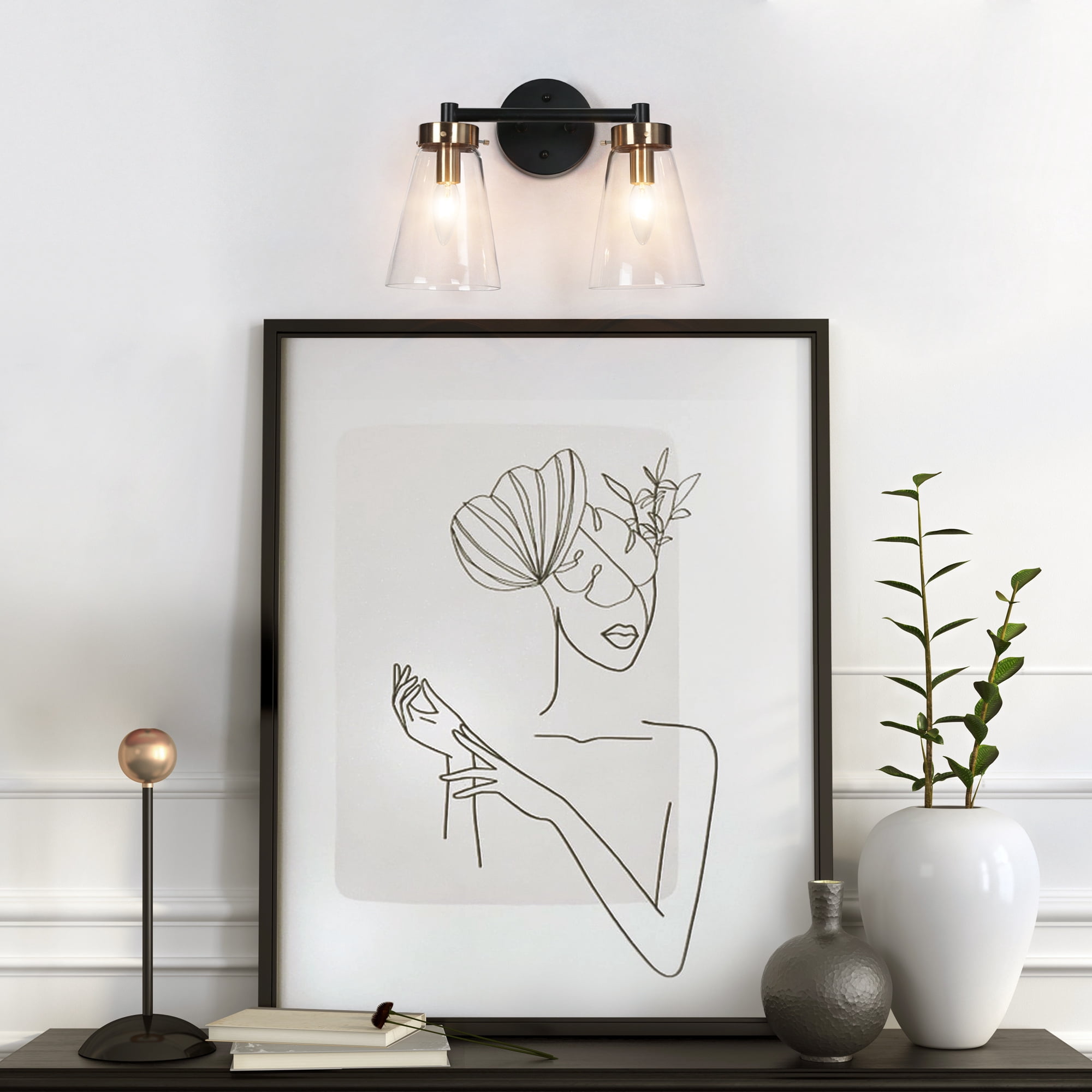 LNC Deferoiry 13.8-in 2-Light Matte Black LED Modern/Contemporary Vanity Light