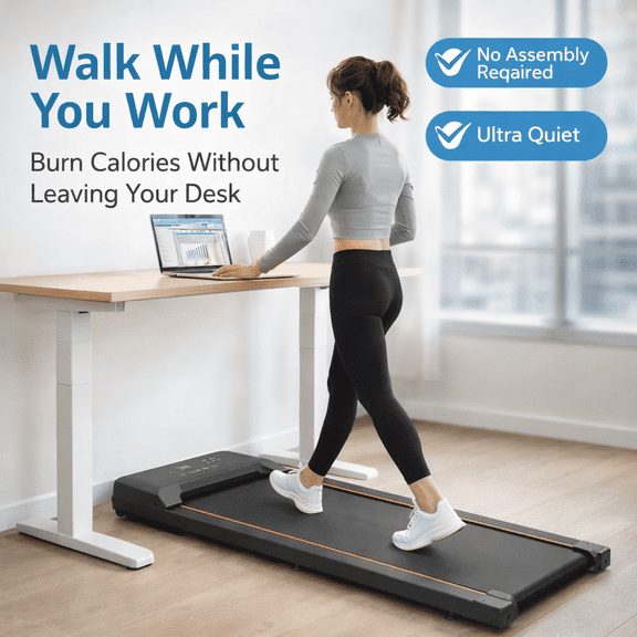 Noaman Walking Pad Under Desk Treadmill, 2.5HP Quiet Portable Treadmill for Home & Office, 265 lbs Capacity, Compact Design with 20.5" Wide Frame, LED Display & Remote Control
