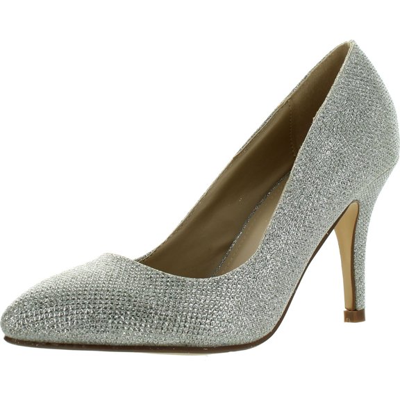 BONNIBEL KENDRA-1 Women's Slip On Almond Toe Glitter Stiletto Dress Pumps, Silver, 7.5
