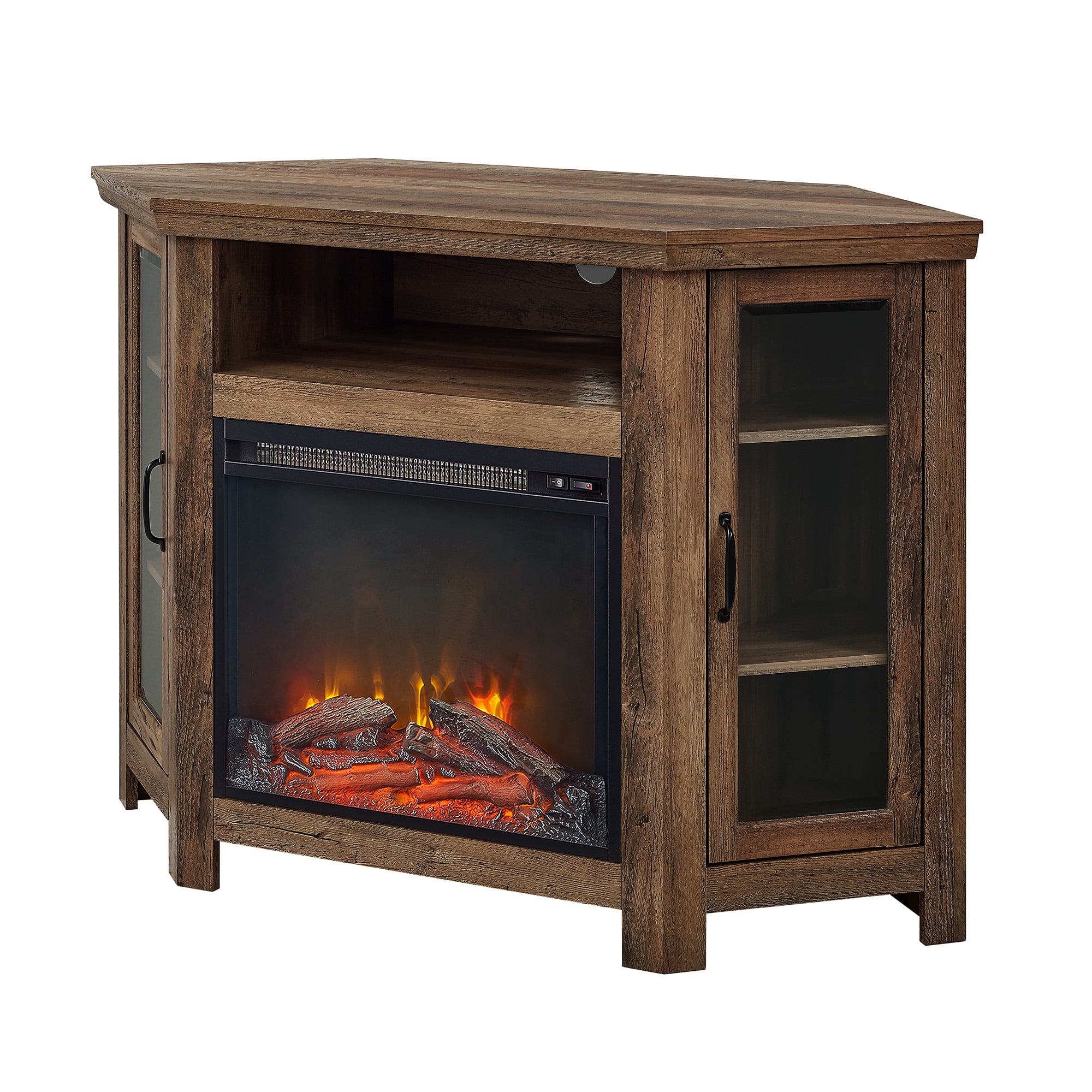 Walker Edison Rustic Oak Corner Fireplace TV Stand for TVs up to