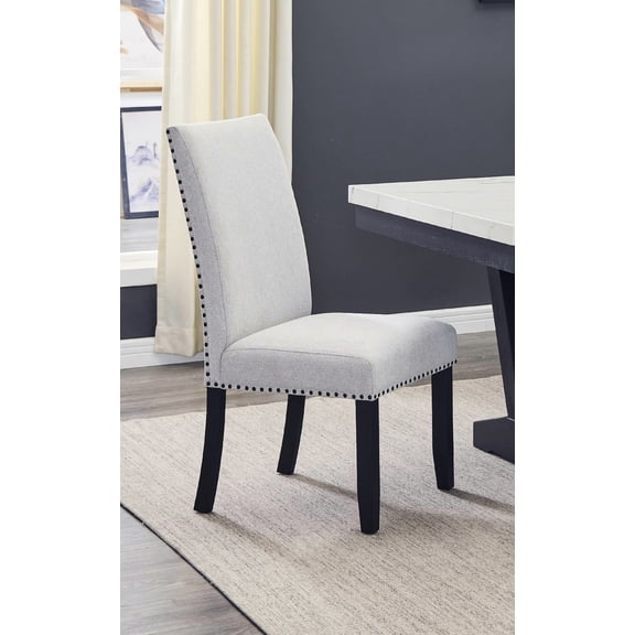 Modern Light Gray Fabric Upholstered Side Chairs (Set of 2) - Contemporary Wooden Dining Chairs with Cushioned Full Back & Nailhead Trim, 19.5" x 26" x 40"