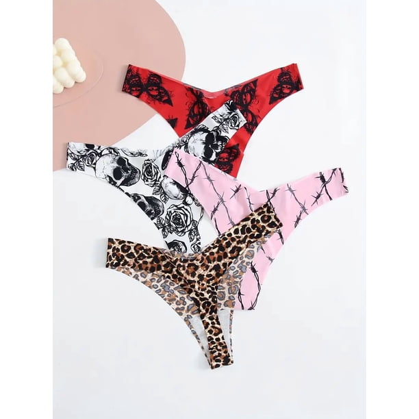 Tangas estampadas de cintura baja (4 unidades), suaves y cómodas, elásticas, lencería y ropa interior para mujer.