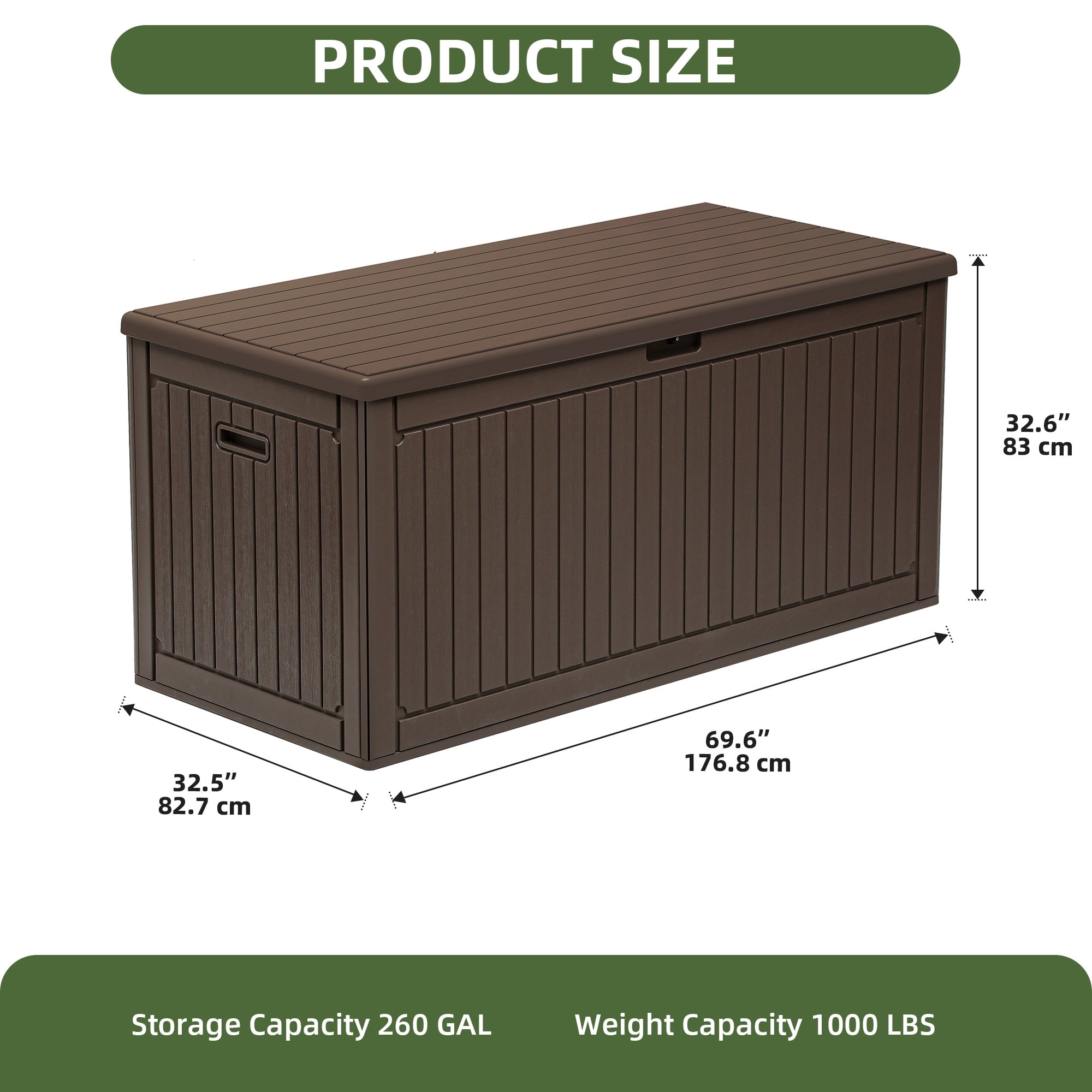 Uforic 260 Gallon Large Deck Box, Double-Wall Resin Outdoor Storage Bin with Divider, Lockable Weatherproof, Brown