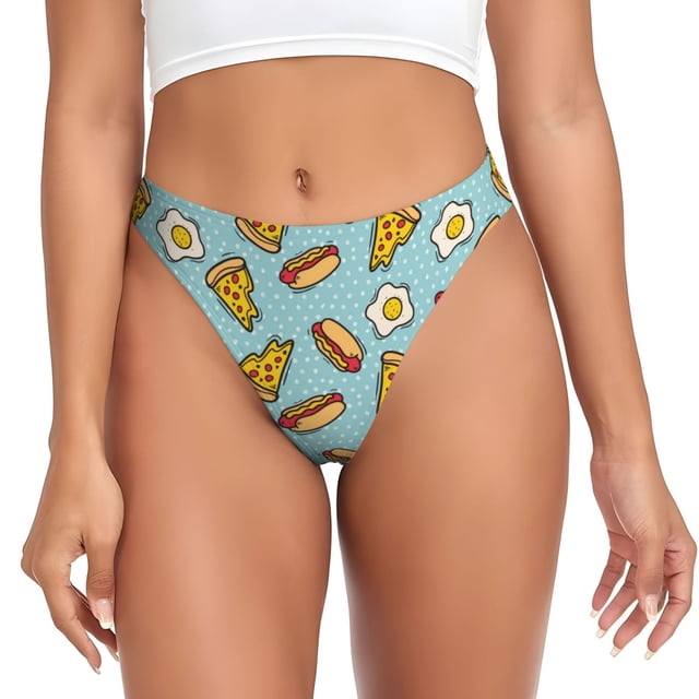 Fotbe Hot Dog Pizza Tanga Sin Costuras para Mujer con Estampado – Panties Invisibles, Transpirables y Cómodos para Uso Diario-XX-Large