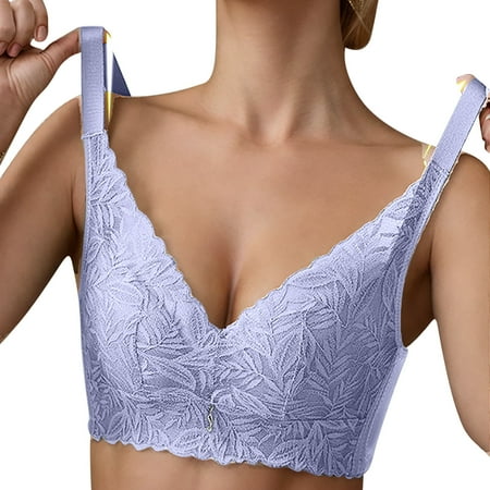 Yyeselk Push Up Bras for Women Floral Lace Wireless Bra Breathable Full Coverange Bra No Underwire Comfort Soft Daily Bra Blue L