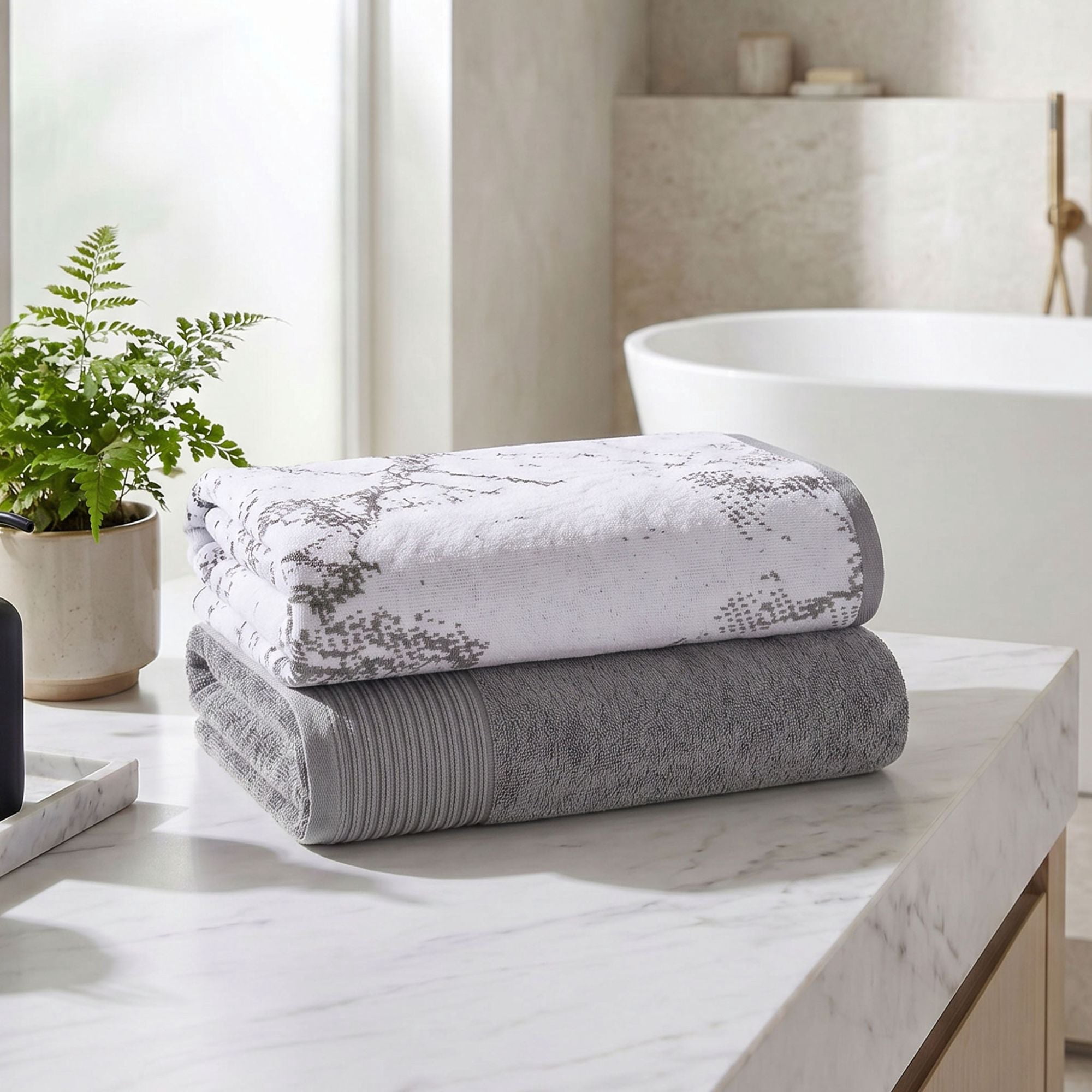 Superior Marble and Solid Jacquard Oversized Cotton Bath Sheets, 2-Pack, Grey