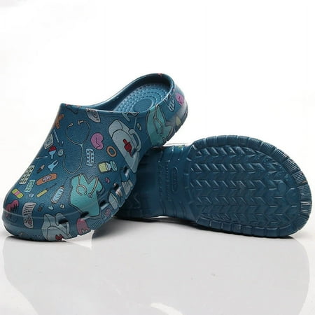 

Doctor Nurse Print Scrub Shoes Medical Clogs Nurse Doctor Comfortable Hospital Work EVA Anti Slip Garden Strap Light Clogs